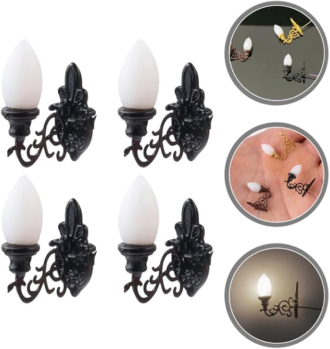 4pcs Dollhouse Wall Light Miniatures Battery Wall Lights Miniature Stuff Lamppost Model Dollhouse LED Light Miniature Wall Lamp Miniature Decor Simulation Wall Lamp Mini Lights Abs