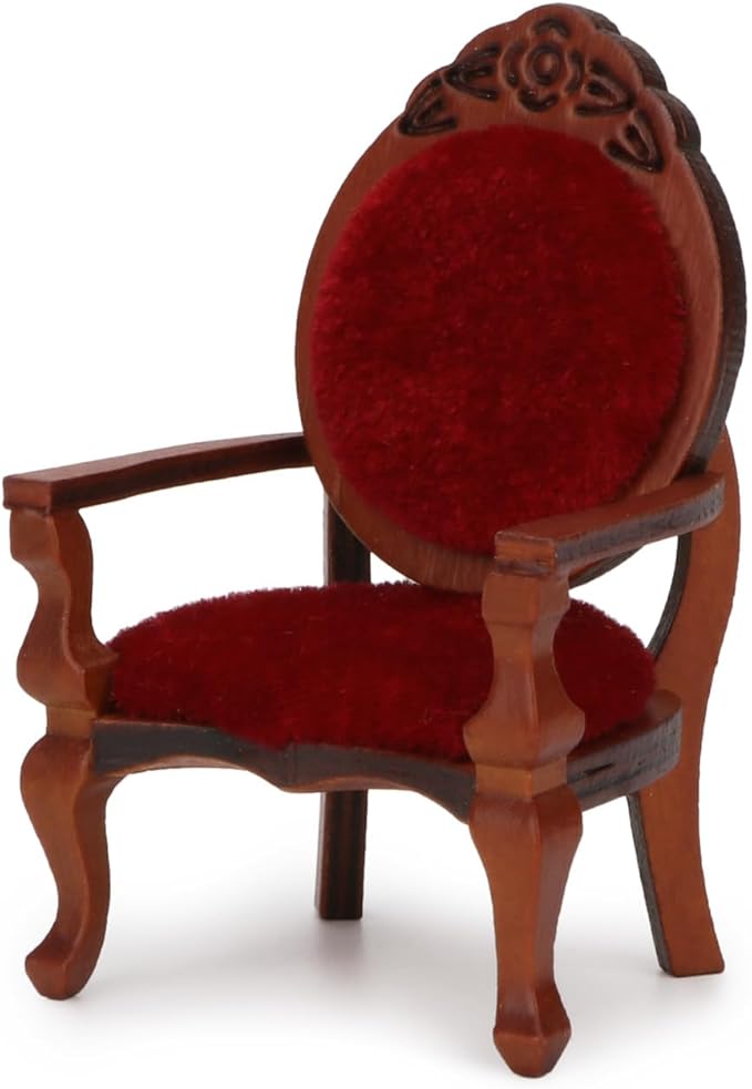 Dollhouse Chair 2PCS Miniature Furniture Retro Vintage Chair Wooden Accessories 1/12 Upholstered Victorian Carved Armchair for Christmas Decoration Ornament (A)