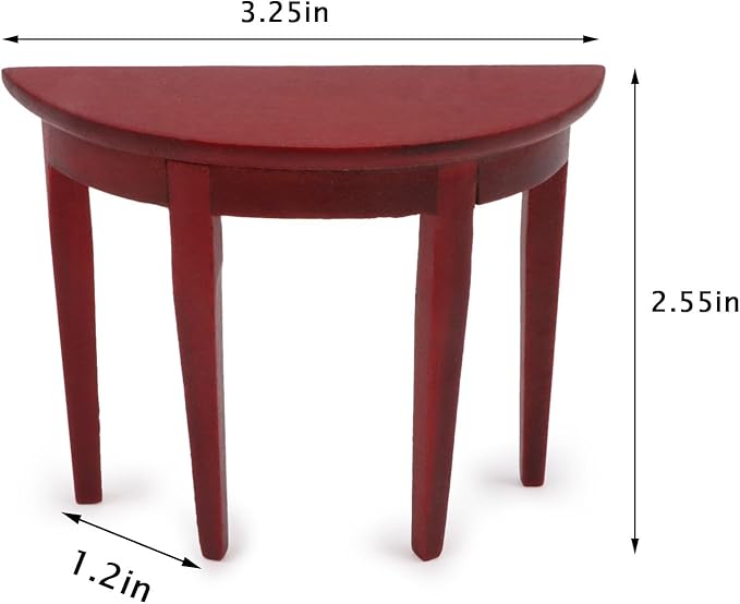 Miniature Half Moon Table Dollhouse Furniture 1/12 Scale for Living Room Bedroom Hallway, Entrance, Small Spaces, DIY Doll House Accessories (Red)