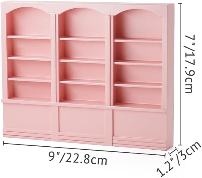 Odoria Dollhouse Bookcase Shelf Miniature: 1/12 Scale Bookshelf for Books Library School Office Modern - Mini Wall Display Cabinet Storage Shelving - Tiny Wood Furniture Cute Pink