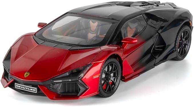 Alloy Collectible 1/24 Lambo Revuelto Toy Pull Back Vehicles Diecast Cars Model with Light & Sound (Red/Black)