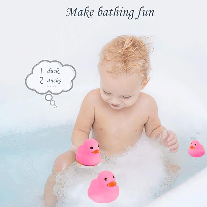 16PCS Pink Rubber Duck Kids Bath Duck Toys ,Squeak Rubber Ducks in Bulk Rubber Ducks Baby Shower Duck Decorations Party Favors (2.2’’)