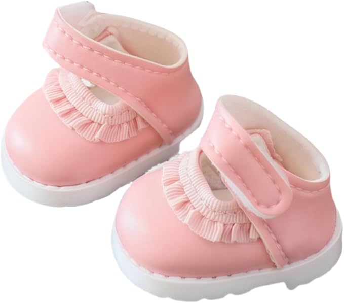 Doll Shoes for Lu bubu 17cm Dolls(No Doll) , Mini Shoes Accessories, Cute PU Leather Lace Shoes Suitable for 17cm Doll, Dress Up Doll Shoes Replacement Pink