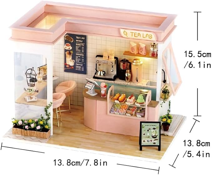 CRIOLPO Miniature House Kits for Adults, DIY Doll Room Miniature Furniture House Kit, Wooden Dolls House, Tiny House Model Kits, Craft Your Own Wooden Doll House - Sunshine Milk Tea Shop