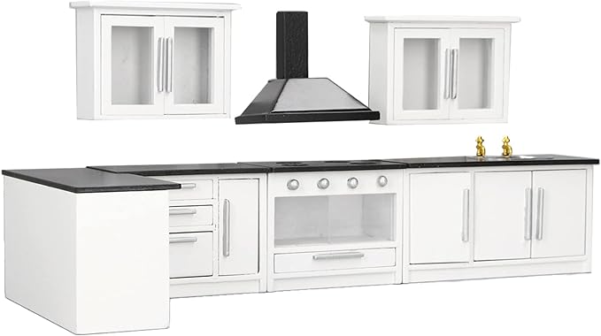JTLB 7pcs 1:12 Mini Dollhouse Kitchen Cabinet Simulation Life Scene Dollhouse Modern Kitchen Set