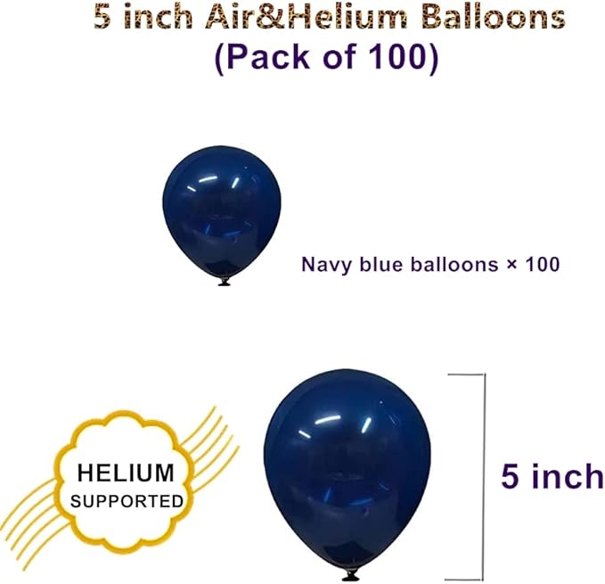 Navy Blue Balloons, 5 inch 100pcs Mini Dark Blue Latex Balloons for Birthday Wedding Baby Shower Decorations (Navy Blue)
