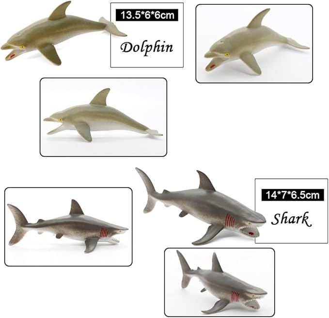 Sea Animal Toy Set, 8 pcs Animal Sea Figures Ocean Toy for Kids, Realistic Set for Sea Lovers, Includes Great White Shark, Dolphin, White Shark, Whale for Age 3+, Gift for Christmas