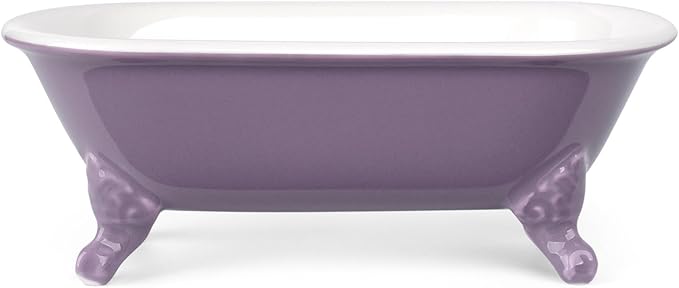 NEWHENGS 6.5" Ceramic Mini Decorative Clawfoot Bathtub Bar Soap Dish, Kitchen Sponge Holder and Shower Tray for Bathroom, 1 Pack(Lavender)