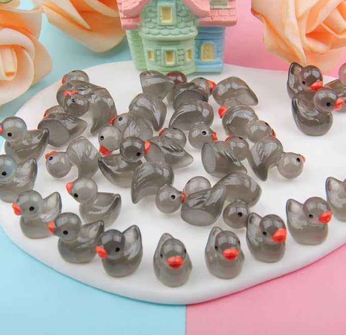 100pcs Mini Resin Black Duck,15 mm Dollhouse Décor Glow in The Dark for Aquarium Decor Micro Fairy Garden Landscape Hide,Seek Party Toys,Easter Basket Stuffer, Gift for All Ages