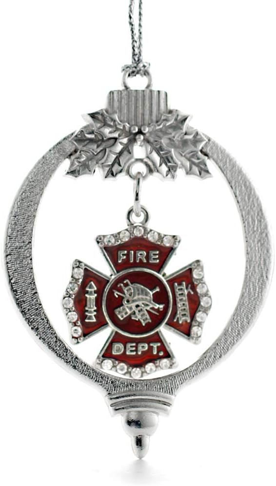 Inspired Silver - Firefighter Badge - Silver Christmas Ornament - Unique Charm Christmas Tree Ornament - Holiday Hanging Decoration