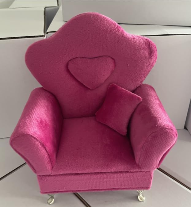 CONCISE 1/6 & 1/12 Scale Miniature Velvet Sofa w/Hidden Jewelry Box for Women 14+ Collectors Ring Earring Necklace Bracelet Trinket Storage - Pink Decor for Display & Dressing Tables