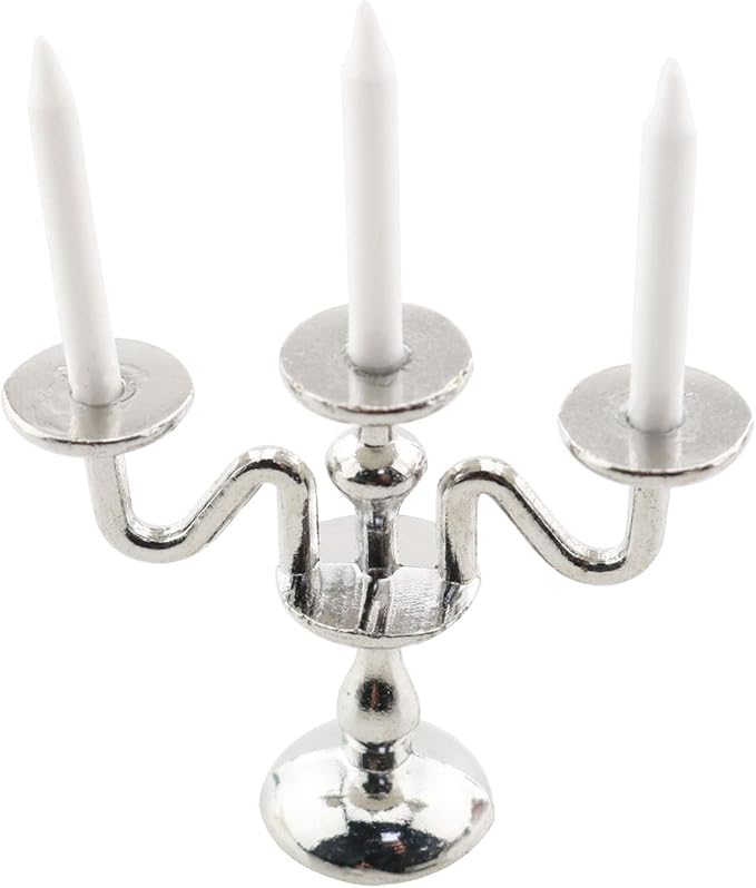 TAODAN 1:12 Dollhouse Miniature Candlesticks Doll Accessories Playing House Scene Model Silver 1/12 Scale Dollhouse Candle Holder