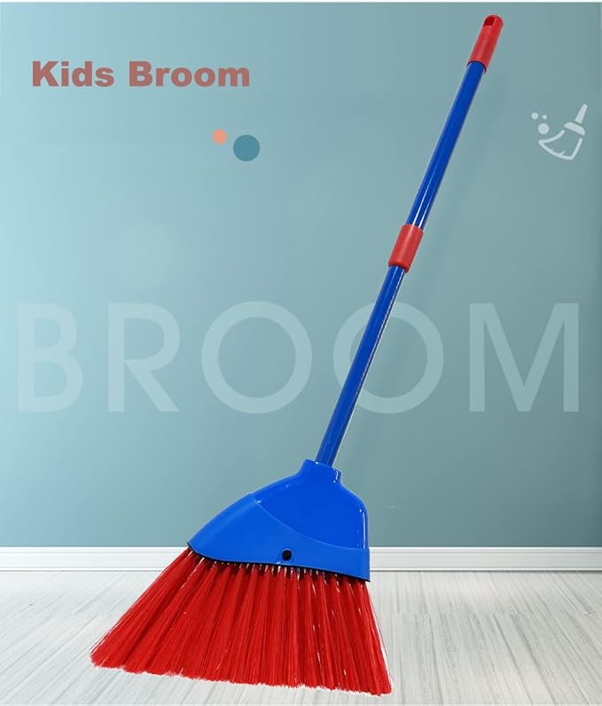 Xifando Kids Broom-Housekeeping Cleaning Tool for Kids Pretend Playing,Retractable Small Broom for Littler Helper(Blue+Red)