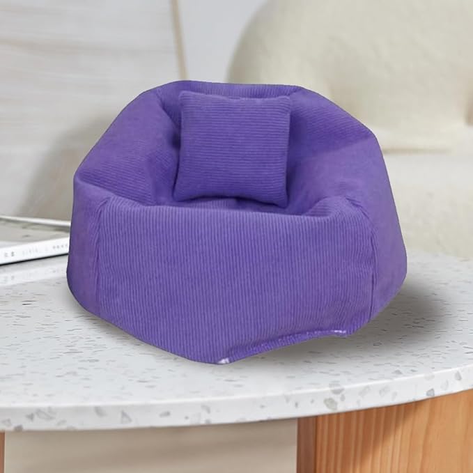 Miniature Sofa for Labubu, Cute Doll Seat for 17cm Labubu, Handmade Bean Bag Chair with Pillows, Soft Lazy Sofa Seat Miniature Couch for Dollhouse Furniture Decoration (Purple)