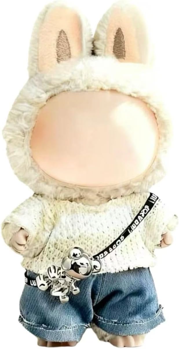 17cm Doll Clothes (NO Doll), Cute and Premium Dolls Outfit Accessories with Sweater + Denim Jeans + Pants (White Kawaii)