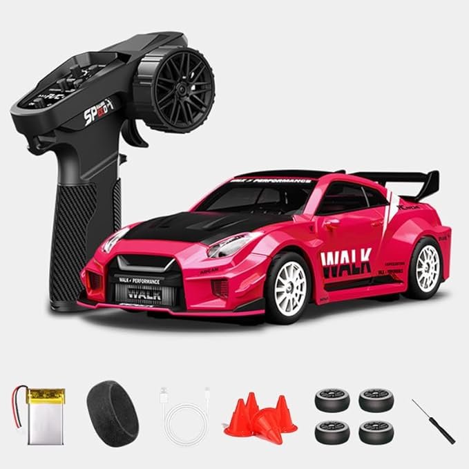1:43 RC Drift Car D43-02 - 2.4G Full Proportional 4WD Alloy 20KM/H High Speed RC Racing Car with Gyro, Silent Bearings, Adjustable Speed & Lighting(Q4/Brilliant Magenta/D43-02)