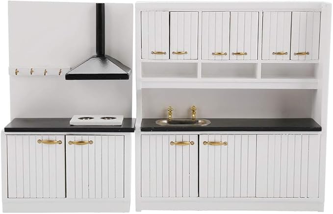 Dollhouse Miniature Kitchen Furniture, Modern Wooden White Set to Store Miniature Food, Exquisite Toy House Furniture, Suitable for 1/12 Scale Dollhouse, Made of