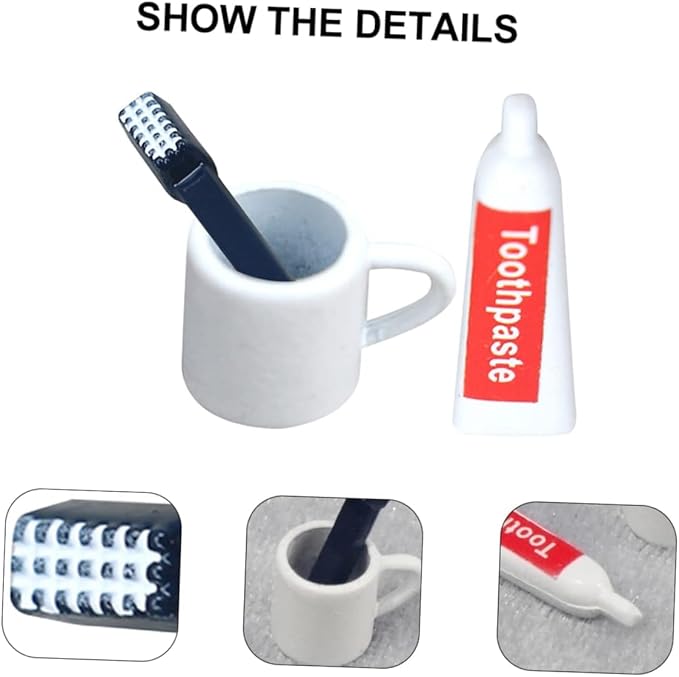 3 Piece Cute Miniature Dollhouse Bathroom Kit – 1:12 Scale Accessories Including Cup, Toothpaste & Toothbrush（Random）, DIY Toiletries Models for Toilet Scene Crafting & Micro Display Decoration