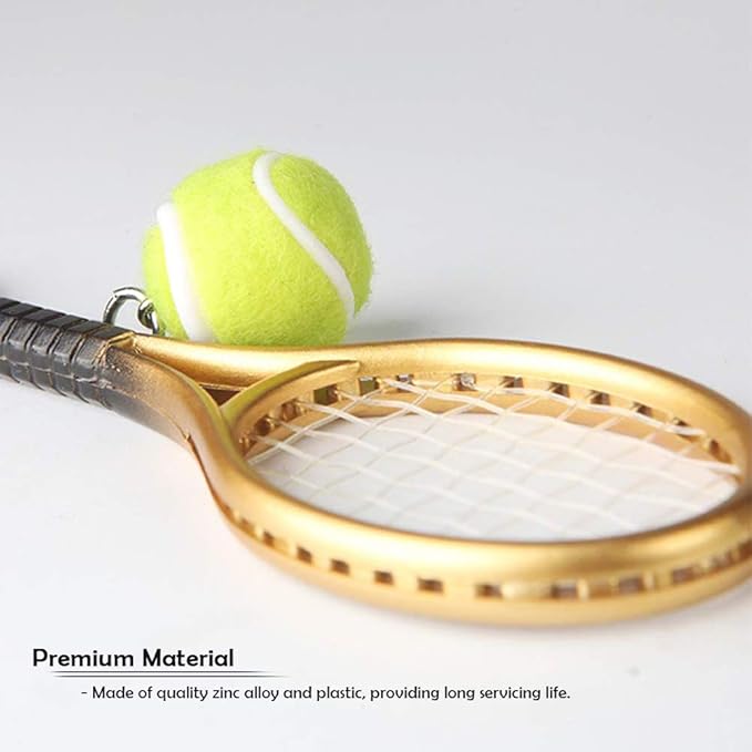 AUHOKY 6Pcs Mini Tennis Racket Keychain Key Ring, Fashionable Alloy Tennis Ball Split Ring, Sport Style Split Keychain for Sport Lovers Team - Exquisite & Lightweight(6 Colors)