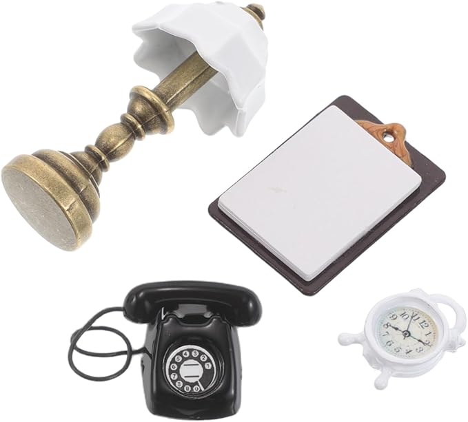 Garneck Mini Dollhouse Accessories Kit with Tiny Phone Alarm Clock Table Lamp and Writing Pad for Creative Miniature Decor and Dollhouse Ornament