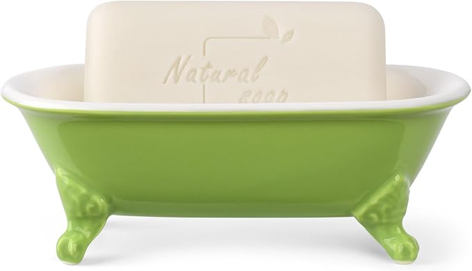 NEWHENGS 6.5" Ceramic Mini Decorative Clawfoot Bathtub Bar Soap Dish, Kitchen Sponge Holder and Shower Tray for Bathroom, 1 Pack(Lime)