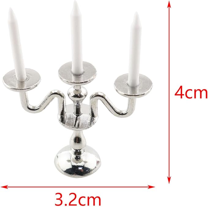 TAODAN 1:12 Dollhouse Miniature Candlesticks Doll Accessories Playing House Scene Model Silver 1/12 Scale Dollhouse Candle Holder