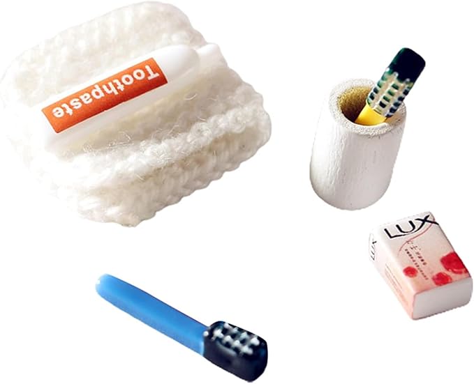6Pcs/Set Dollhouse Miniature, Washing Supplies Miniature Creative Simulation, Plastic Dollhouse Toothpaste Toothbrush Model for Entertainment Dollhouse Accessories