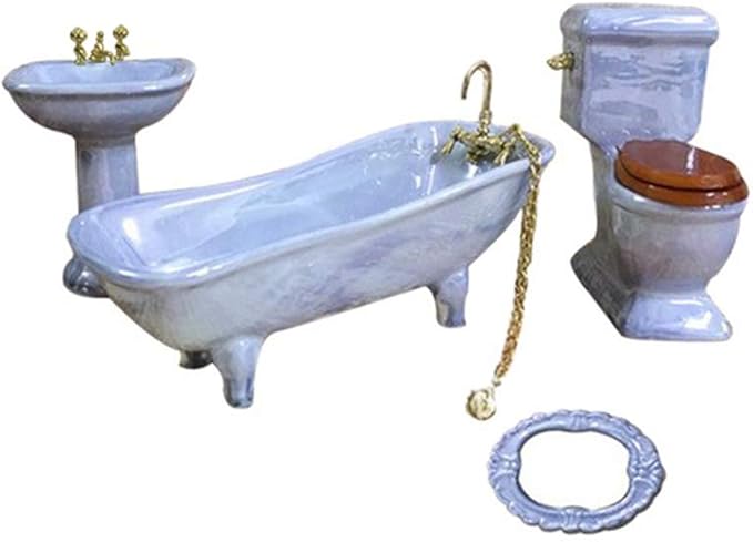 Dollhouse Furniture Miniature Bathroom Set Purple Bathroom Accessories 4PCS-1:12 Scale (Violet)