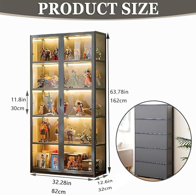 Display Cabinet with Acrylic Doors, 63.78" High Display Case, 5-Tier Curio Cabinet, Collectibles Toy Organizers Rack & Display Shelf, High Display Case for Home, Office, Playroom, Living Room