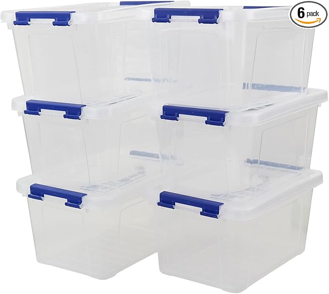 6 L Plastic Storage Box, Clear Boxes with Handles Set of 6