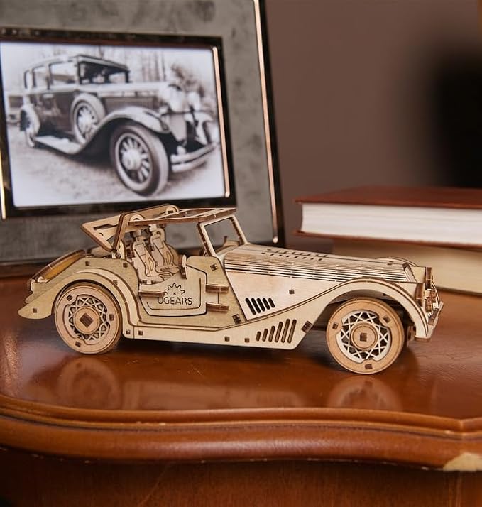 UGEARS Sports Car Rapid Mouse 3D Wooden Puzzles for Adults - Wooden Model Kits for Adults Hobbies for Men Wood Mechanical Model Wooden Cars to Build Engine Puzzle Brain Teaser Hobby Set