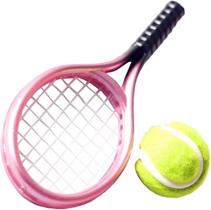 Kisangel DIY Mini House Decor Mini Tennis Racket and Ball Model Random Color Durable Lightweight Tennis