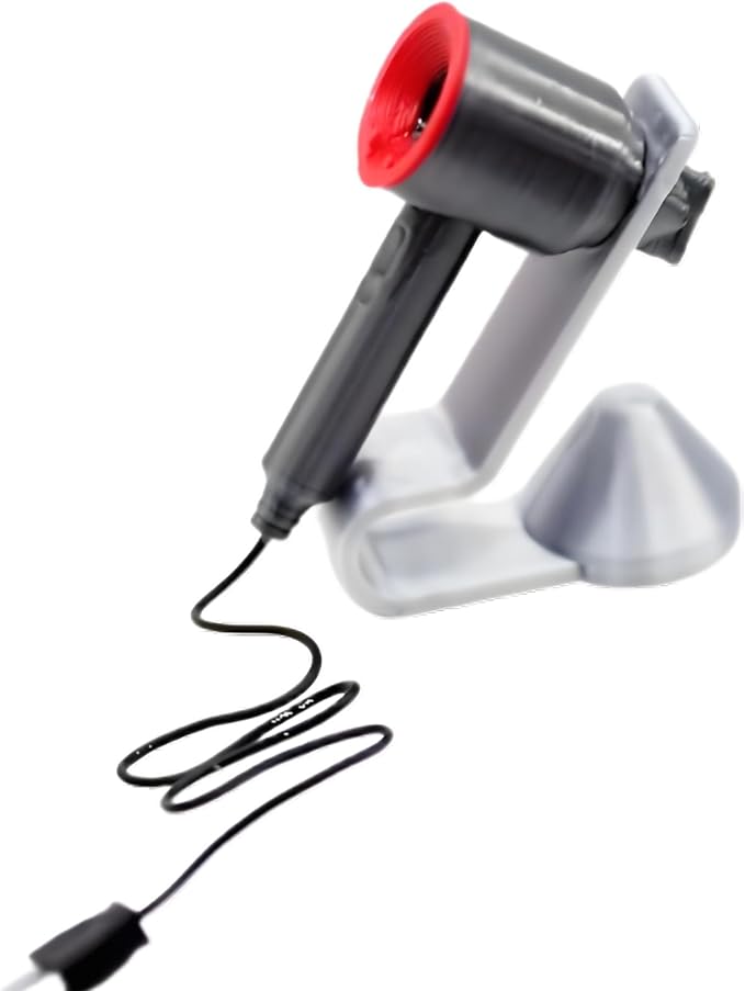 Miniature Hair Dryer Set with Stand & Nozzle – 1:12 Scale Realistic Dollhouse Bathroom, Bedroom Vanity, Miniature Beauty Styling Accessory, Hair Salon Decor, DIY Display & Collector Ornament (Red)