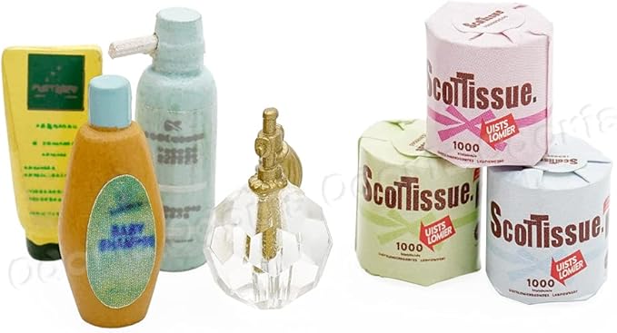 Odoria 1/12 Miniature Shampoo Lotion Perfume Toilet Paper Rolls Dollhouse Bathroom Accessories