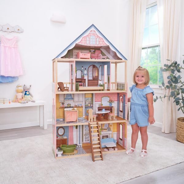 KidKraft Charlotte Classic Wooden Dollhouse with 15 Accessories, for 12" Dolls