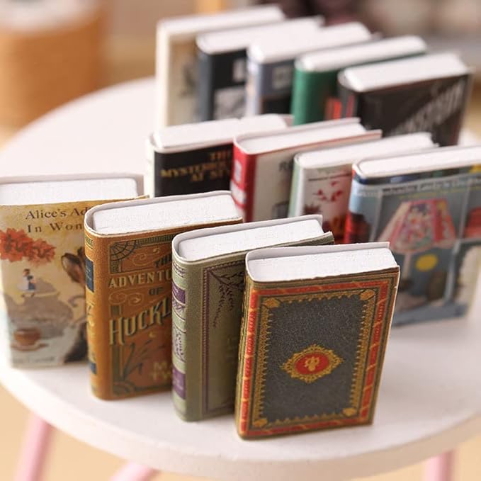 X Hot Popcorn 25Pcs Miniatures Doll House Books, Mini Books Library Bookshelf Fillers Mini House Accessories Wooden Mini Books Model Decoration for Doll House Decor