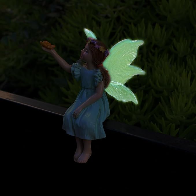 Purple Star Fairies for Fairy Garden Accessories Outdoor Miniature Fairy Figurines Mini Garden Stakes Decorative Small Resin Fairy Cake Topper Decorations Statue Valentines Day Gifts Green