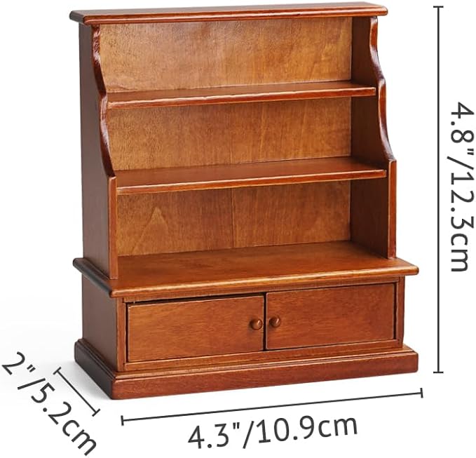 Odoria Dollhouse Bookcase Shelf Miniature: 1/12 Scale Bookshelf Storage for Living Room Antique Retro - Mini Library Wall Display Cabinet - Tiny Wood Furniture Vintage Brown