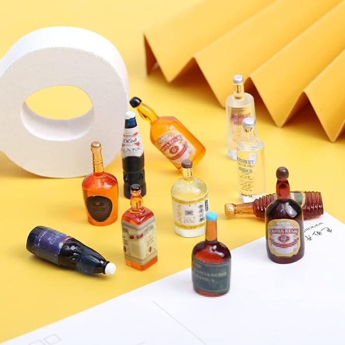 Borsgye 40 PCS Miniature Beer Bottles Mini Wine Drinks Glass Model Mixed Sets Simulation Instant Pretend Model Scene Resin Charms for Handcraft Scrapbook Phone Case Decor - Random 4