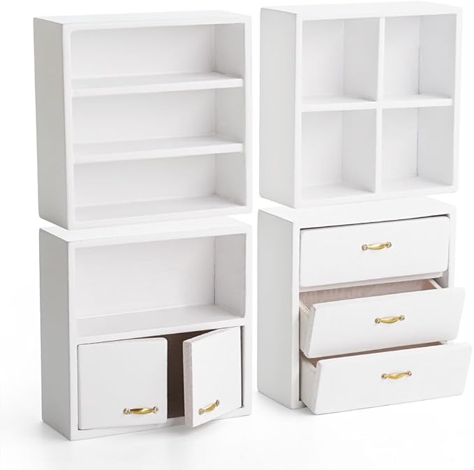 Odoria Dollhouse Bookcase Cabinet Miniature: 1/12 Scale Storage Shelves for Modern Living Room Office - Mini Sideboard Wooden Furniture - Tiny Wall Cube Open Rack Stackable White