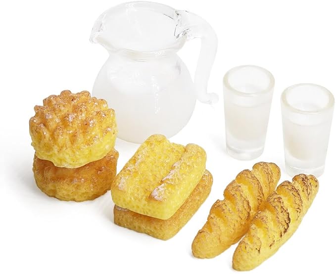 Odoria 1/12 Miniature Milk Pitcher and Bread 6Pcs Miniatures Dollhouse Decoration Accessories Doll House Accessory