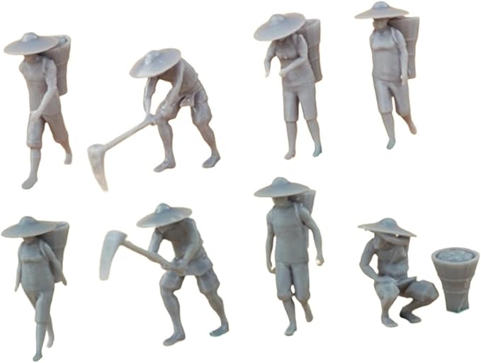 rockible 8Pcs 1/87 Farmer Figurine Model Character Model Role Play Figure Realistic Tiny People Model for Miniature Scene Fairy Garden