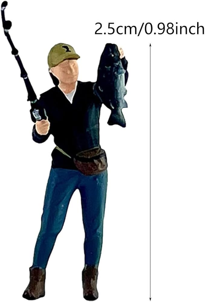 1/64 Fishing Figure Miniature Resin Model, Tiny People Decoration