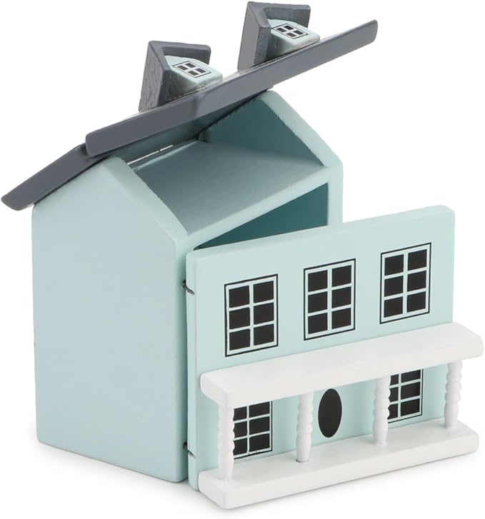 Miniature Cottage for Dollhouse Accessories Desktop Decor Wooden Mini House Storage Decoration Ornament Nice Present for Miniature Lovers (Blue)