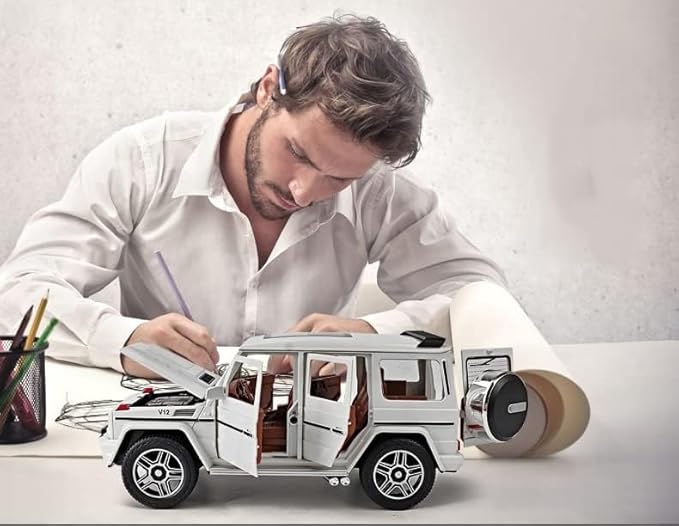 EROCK Exquisite car Model 1/24 Benz G63 AMG Model Car, Zinc Alloy Pull Back Toy car with Sound and Light for Kids Boy Girl Gift (White)