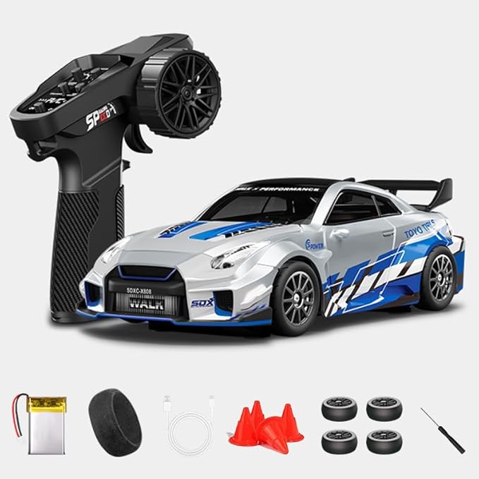1:43 RC Drift Car D43-02 - 2.4G Full Proportional 4WD Alloy 20KM/H High Speed RC Racing Car with Gyro, Silent Bearings, Adjustable Speed & Lighting(Q5/Liquid Silver/D43-02)