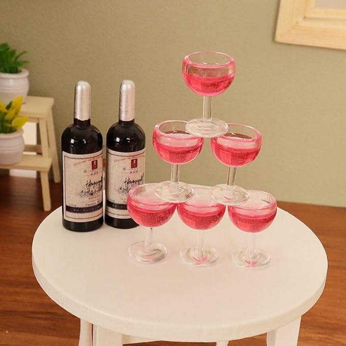 Dollhouse Accessories Mini Wine Bottles Sets with Rack - 1/12 Scale Accessories for Beer Mini Champagne Bottles, Including 1/6 Scale Display Stand(Pink Color)