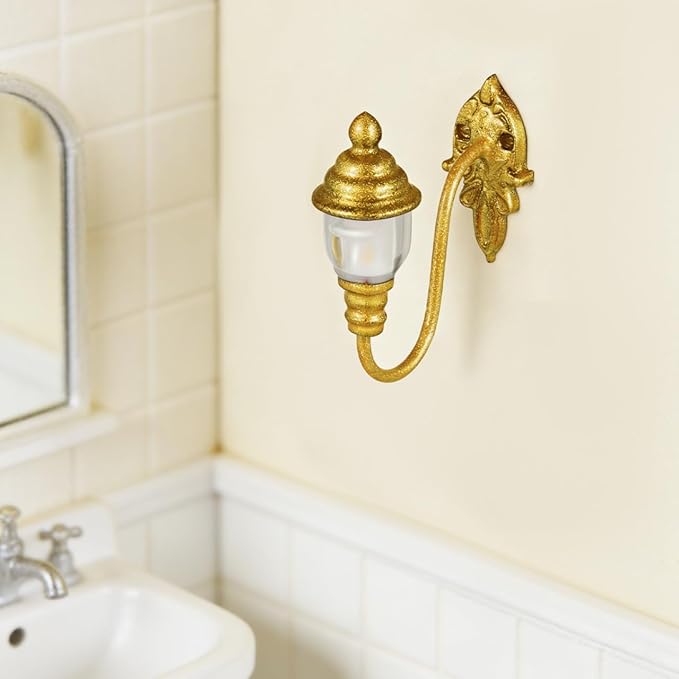 DOITOOOL 4 Pcs Dollhouse Wall Lights, Mini Vintage Doll House Lights Dollhouse Wall Sconces 1:87 Scale Miniature Lamps Models for DIY Micro Landscape Sand Table Ornaments, Golden