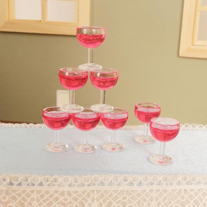 Dollhouse Accessories Mini Wine Bottles Sets with Rack - 1/12 Scale Accessories for Beer Mini Champagne Bottles, Including 1/6 Scale Display Stand(Pink Color)