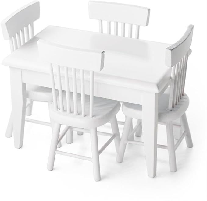 Odoria 1/12 Miniature Dining Table and Chairs Dollhouse Kitchen Furniture Accessories, White